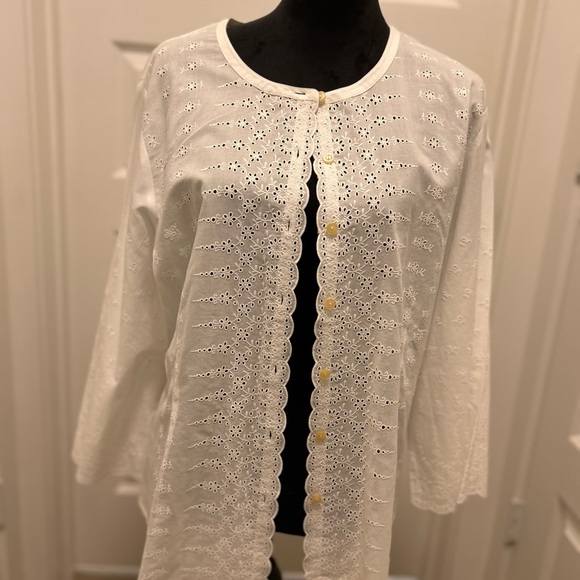 J Jill White Eyelet Lace Button Up Top Blouse Cotton XL NWT Cotton Cottagecore - Picture 13 of 13